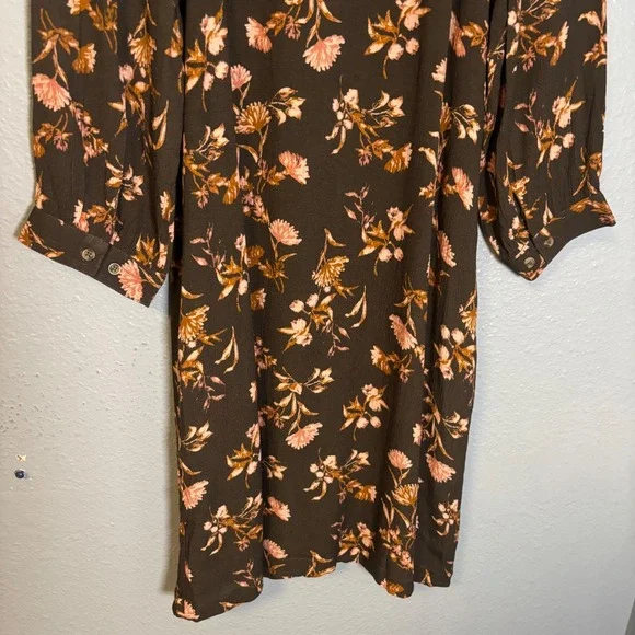 Garnet Hill Jardin Crepe Mini Dress Size XS Brown Floral Fall Boho - Picture 9 of 11